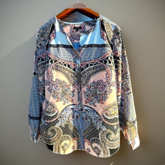 Talbots Pink Blue Paisley Blouse Button Up Size Large - Picture 5 of 13